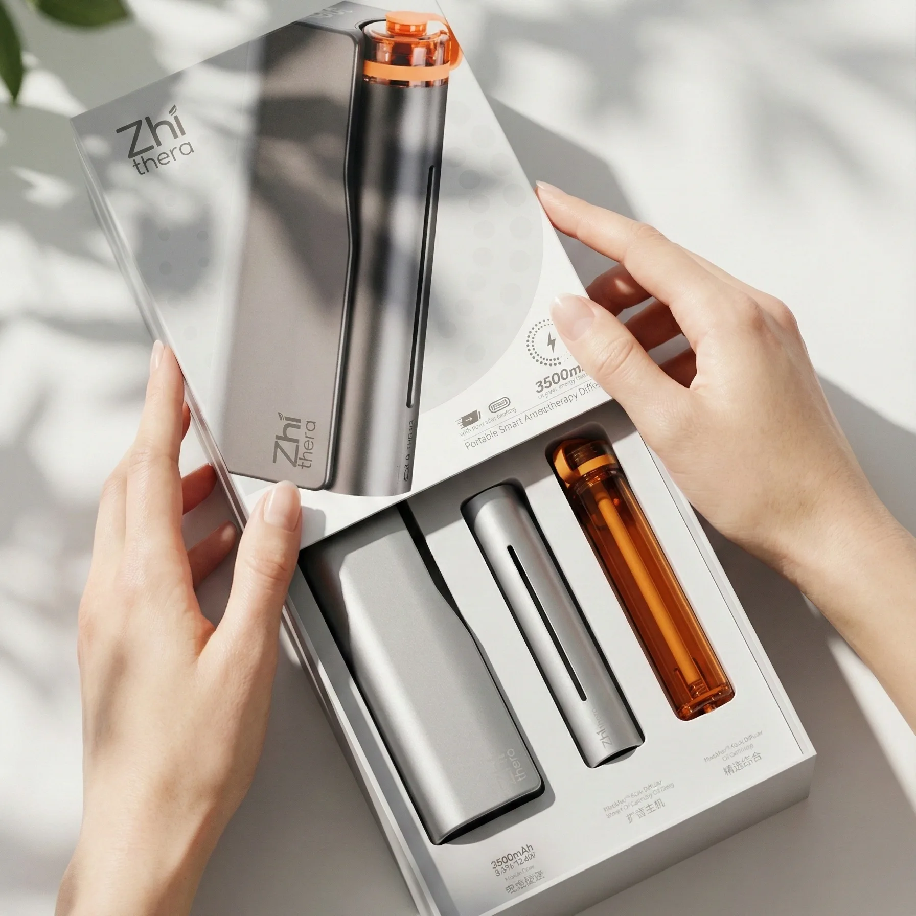 Zhithera Smart Portable Aromatherapy Waterless Nebulizing Diffuser – 3500mAh LED Rechargeable Essential Oil Diffuser (Cartridge included)